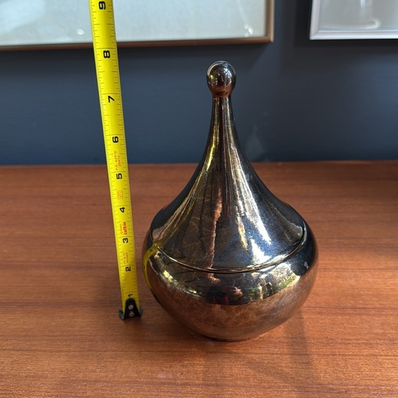 Vintage 1983 handmade porcelain trinket box tarnish gold glaze abstract shape - Picture 4 of 5